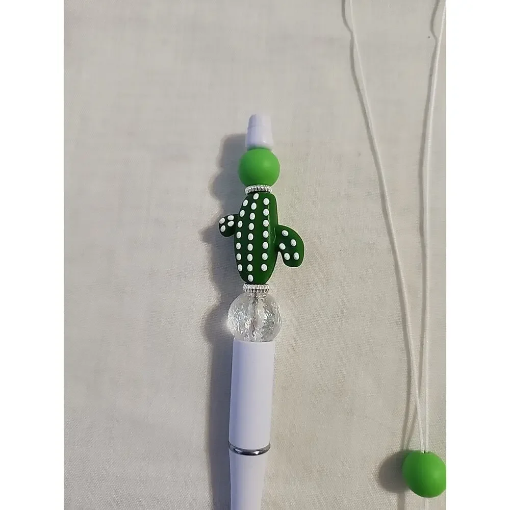 Car Charm For Rear View & Bed Pen Combo Dark Green Cactus White Tassel